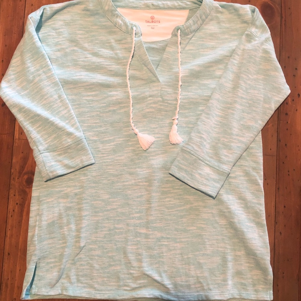 Talbots Split V Neck Terry Lined Pullover In Turq… - image 2